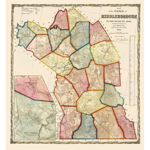 Middleborough Massachusetts - Mayer 1855 Black Modern Wood Framed Art Print with Double Matting by Mayer