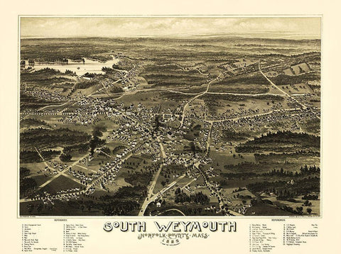 South Weymouth Massachusetts - Walker 1885 Black Ornate Wood Framed Art Print with Double Matting by Walker