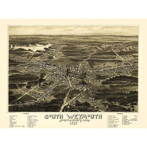South Weymouth Massachusetts - Walker 1885 White Modern Wood Framed Art Print by Walker