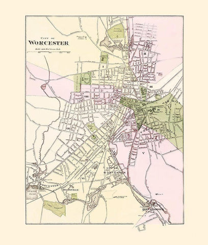 Worcester Massachusetts - Stedman 1871 White Modern Wood Framed Art Print with Double Matting by Stedman