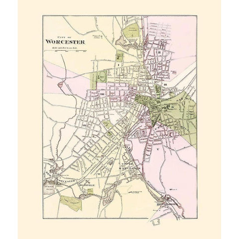 Worcester Massachusetts - Stedman 1871 White Modern Wood Framed Art Print by Stedman