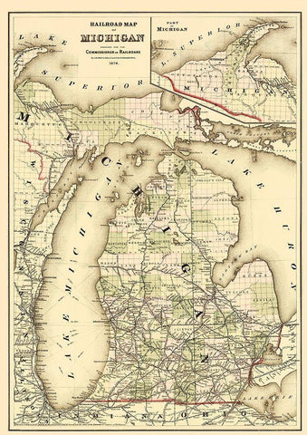 Railroad Map - Gray 1876 White Modern Wood Framed Art Print with Double Matting by Gray