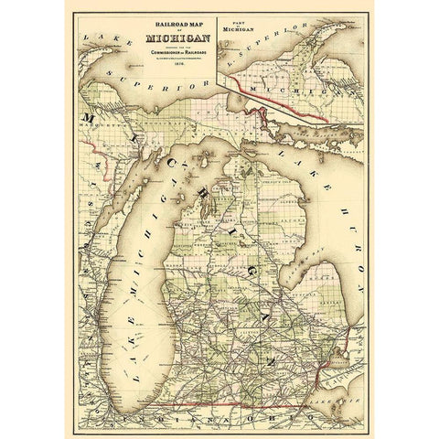 Railroad Map - Gray 1876 Black Modern Wood Framed Art Print by Gray