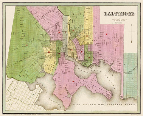 Baltimore Maryland - Bradford 1838 White Modern Wood Framed Art Print with Double Matting by Bradford