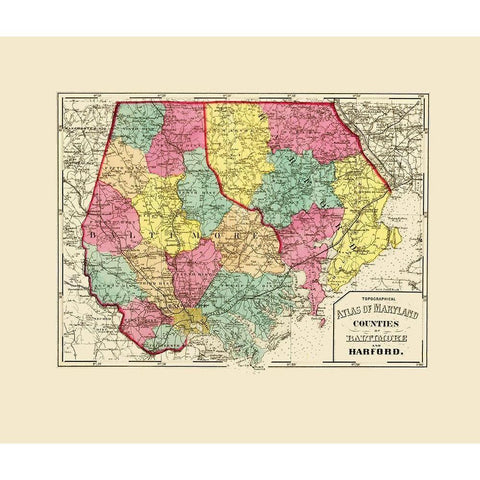 Baltimore Harford Maryland - Stedman 1873 Gold Ornate Wood Framed Art Print with Double Matting by Stedman