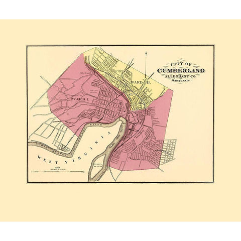 Cumberland Maryland - Stedman 1873 Black Modern Wood Framed Art Print with Double Matting by Stedman