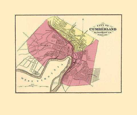 Cumberland Maryland - Stedman 1873 Black Ornate Wood Framed Art Print with Double Matting by Stedman