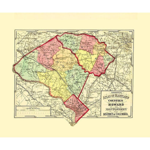 Howard Montgomery Counties Maryland - Gray 1873 Gold Ornate Wood Framed Art Print with Double Matting by Gray