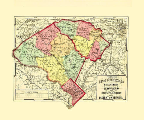 Howard Montgomery Counties Maryland - Gray 1873 White Modern Wood Framed Art Print with Double Matting by Gray