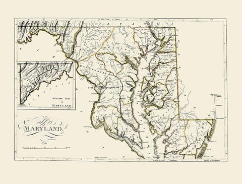 Maryland - Carey 1814 Black Ornate Wood Framed Art Print with Double Matting by Carey