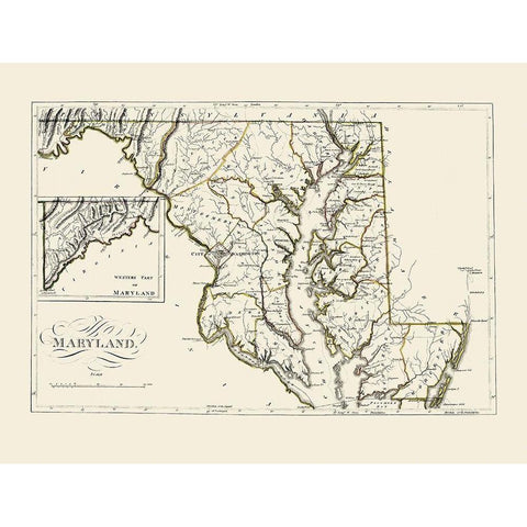 Maryland - Carey 1814 Black Modern Wood Framed Art Print with Double Matting by Carey
