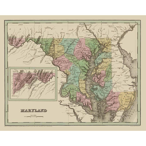 Maryland - Bradford 1838 Gold Ornate Wood Framed Art Print with Double Matting by Bradford