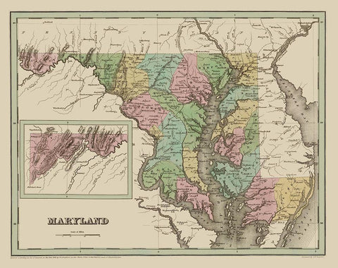 Maryland - Bradford 1838 White Modern Wood Framed Art Print with Double Matting by Bradford