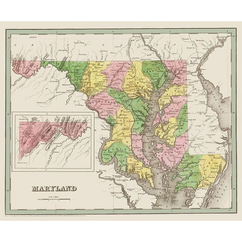 Maryland - Bradford 1836 Gold Ornate Wood Framed Art Print with Double Matting by Bradford