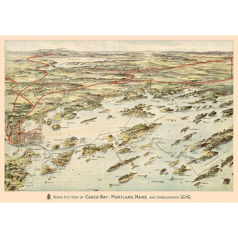 Casco Bay Maine - Walker 1906 White Modern Wood Framed Art Print by Walker