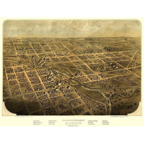 Albion Michigan - Ruger 1868 Gold Ornate Wood Framed Art Print with Double Matting by Ruger