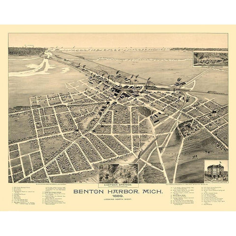 Benton Harbor Michigan - Pauli 1889 Gold Ornate Wood Framed Art Print with Double Matting by Pauli