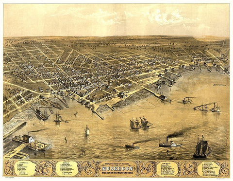 Muskegon Michigan - Ruger 1868 Black Ornate Wood Framed Art Print with Double Matting by Ruger