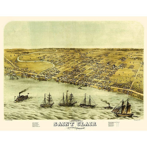 Saint Clair Michigan - Glover 1868 White Modern Wood Framed Art Print by Glover