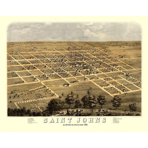 Saint Johns Michigan - Ruger 1868 Gold Ornate Wood Framed Art Print with Double Matting by Ruger