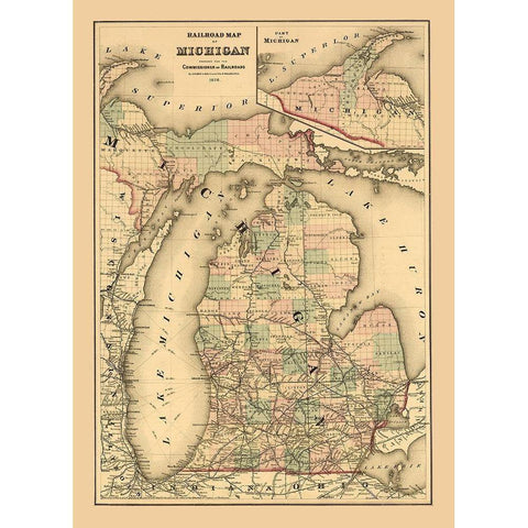 Michigan Railroads - Gray 1876 White Modern Wood Framed Art Print by Gray