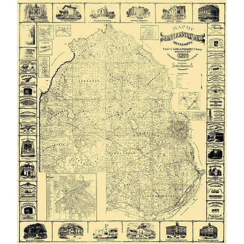 Hennepin Minnesota Landowner - Wright 1874 Black Modern Wood Framed Art Print by Wright