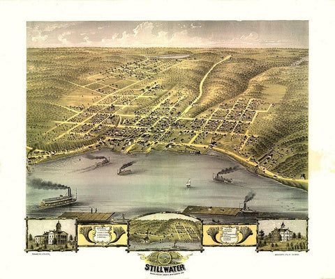 Stillwater Minnesota - Ruger 1870 Black Ornate Wood Framed Art Print with Double Matting by Ruger