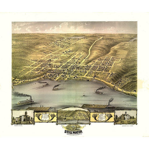 Stillwater Minnesota - Ruger 1870 Gold Ornate Wood Framed Art Print with Double Matting by Ruger