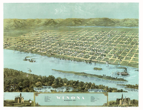 Winona Minnesota - Ruger 1867 Black Ornate Wood Framed Art Print with Double Matting by Ruger