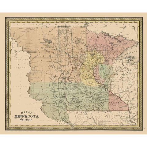 Minnesota - Coperthwait 1852 Black Modern Wood Framed Art Print with Double Matting by Cowperthwait