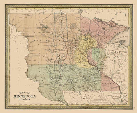Minnesota - Coperthwait 1852 Black Ornate Wood Framed Art Print with Double Matting by Cowperthwait