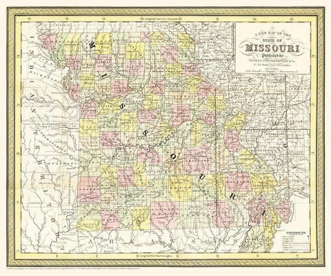 Missouri - Cowperthwait 1850 Black Ornate Wood Framed Art Print with Double Matting by Cowperthwait