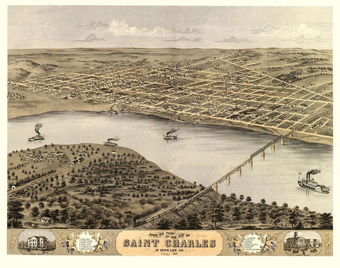 Saint Charles Missouri - Ruger 1869 Black Ornate Wood Framed Art Print with Double Matting by Ruger