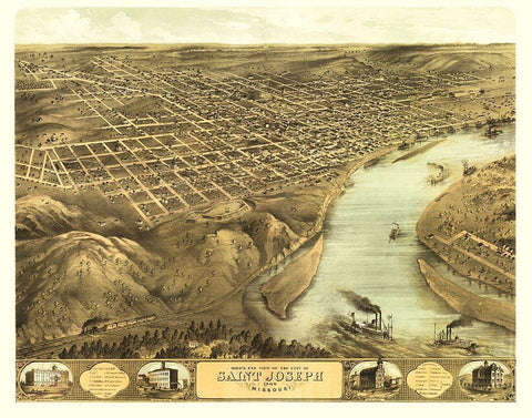 Saint Joseph Missouri - Ruger 1868 Black Ornate Wood Framed Art Print with Double Matting by Ruger