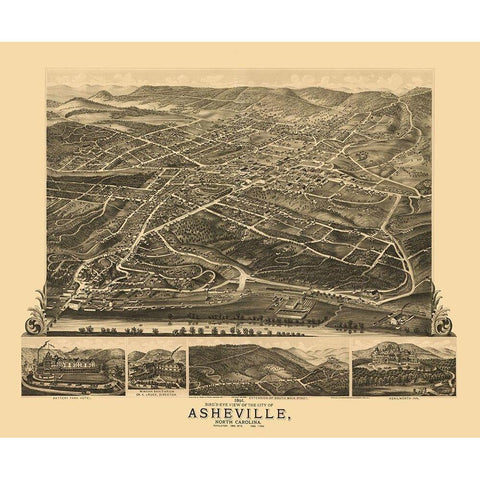Asheville North Carolina - Ruger 1891 Gold Ornate Wood Framed Art Print with Double Matting by Ruger
