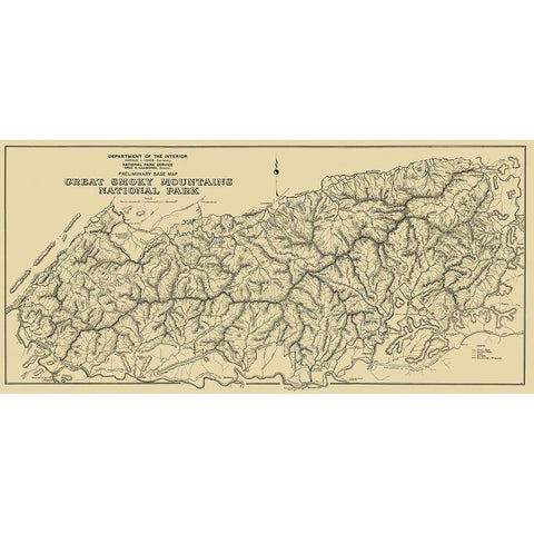 Great Smoky Mts Natl Park, Preliminary 1934 Black Modern Wood Framed Art Print with Double Matting by USPS