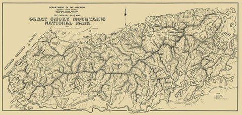 Great Smoky Mts Natl Park, Preliminary 1934 Black Ornate Wood Framed Art Print with Double Matting by USPS