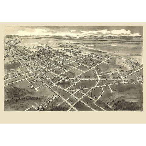 Hickory North Carolina - Downs 1907 Gold Ornate Wood Framed Art Print with Double Matting by Downs