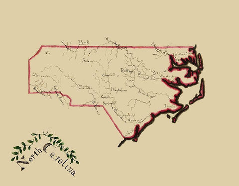 North Carolina - Henshaw 1828 White Modern Wood Framed Art Print with Double Matting by Henshaw