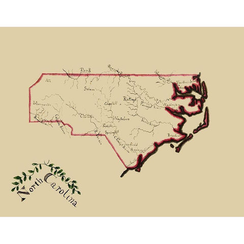North Carolina - Henshaw 1828 Black Modern Wood Framed Art Print by Henshaw