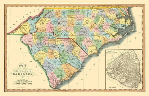 North Carolina, South Carolina - Hinton 1832 Black Ornate Wood Framed Art Print with Double Matting by Hinton