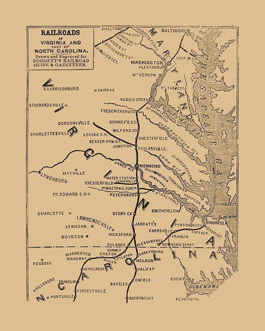 Virginia North Carolina Railroads - Doggett 1848 Black Ornate Wood Framed Art Print with Double Matting by Doggett