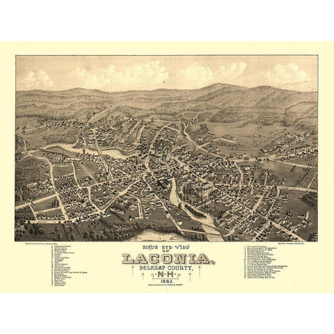 Laconia New Hampshire - Poole 1883 Gold Ornate Wood Framed Art Print with Double Matting by Poole