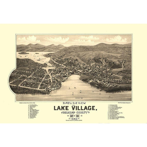 Lake Village New Hampshire - Poole 1883 White Modern Wood Framed Art Print by Poole