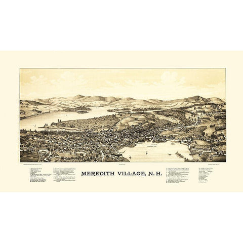 Meredith Village New Hampshire - Norris 1889 Black Modern Wood Framed Art Print by Norris