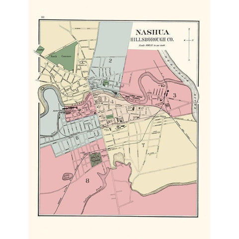 Nashua New Hampshire - Hitchcock 1877 Black Modern Wood Framed Art Print by Hitchcock
