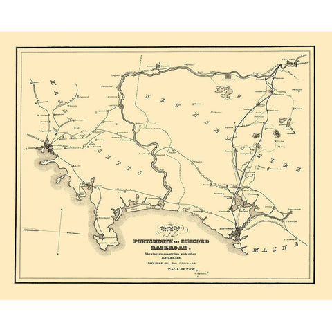 Portsmouth and Concord Railroad - Carter 1845 Gold Ornate Wood Framed Art Print with Double Matting by Carter