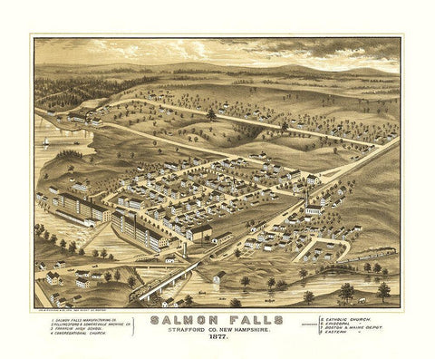 Salmon Falls New Hampshire - Richards 1877 Black Ornate Wood Framed Art Print with Double Matting by Richards