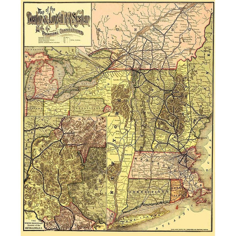 Boston and Lowell Railroad System - Avery 1886 Black Modern Wood Framed Art Print with Double Matting by Avery
