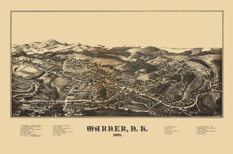 Warner New Hampshire -1887 Black Ornate Wood Framed Art Print with Double Matting by Unknown